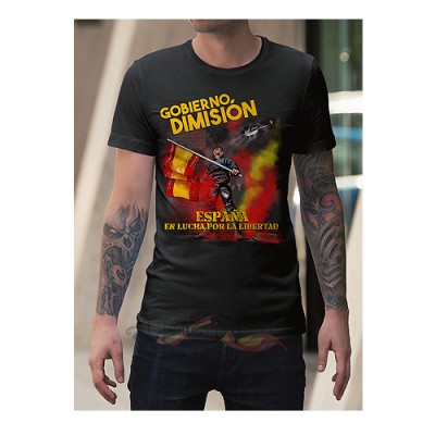 Camiseta 100% Algodón Color Negra "Gobierno Dimision" España en Lucha